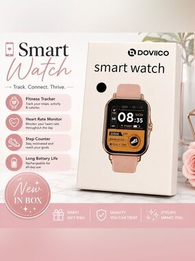 DOVIICO Smart Watch Rose Gold Pink Band Fitness Tracker New in Box